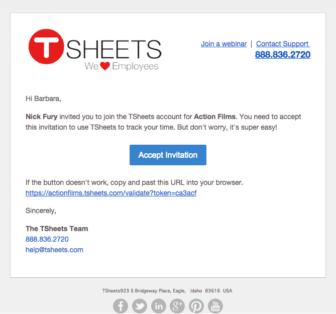 TSheets Help - When adding an employee what happens when I click Send